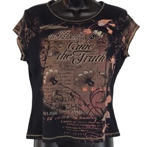 Westbound Womens T Shirt Size‎ S Black Brown Floral Graphic Cotton Top